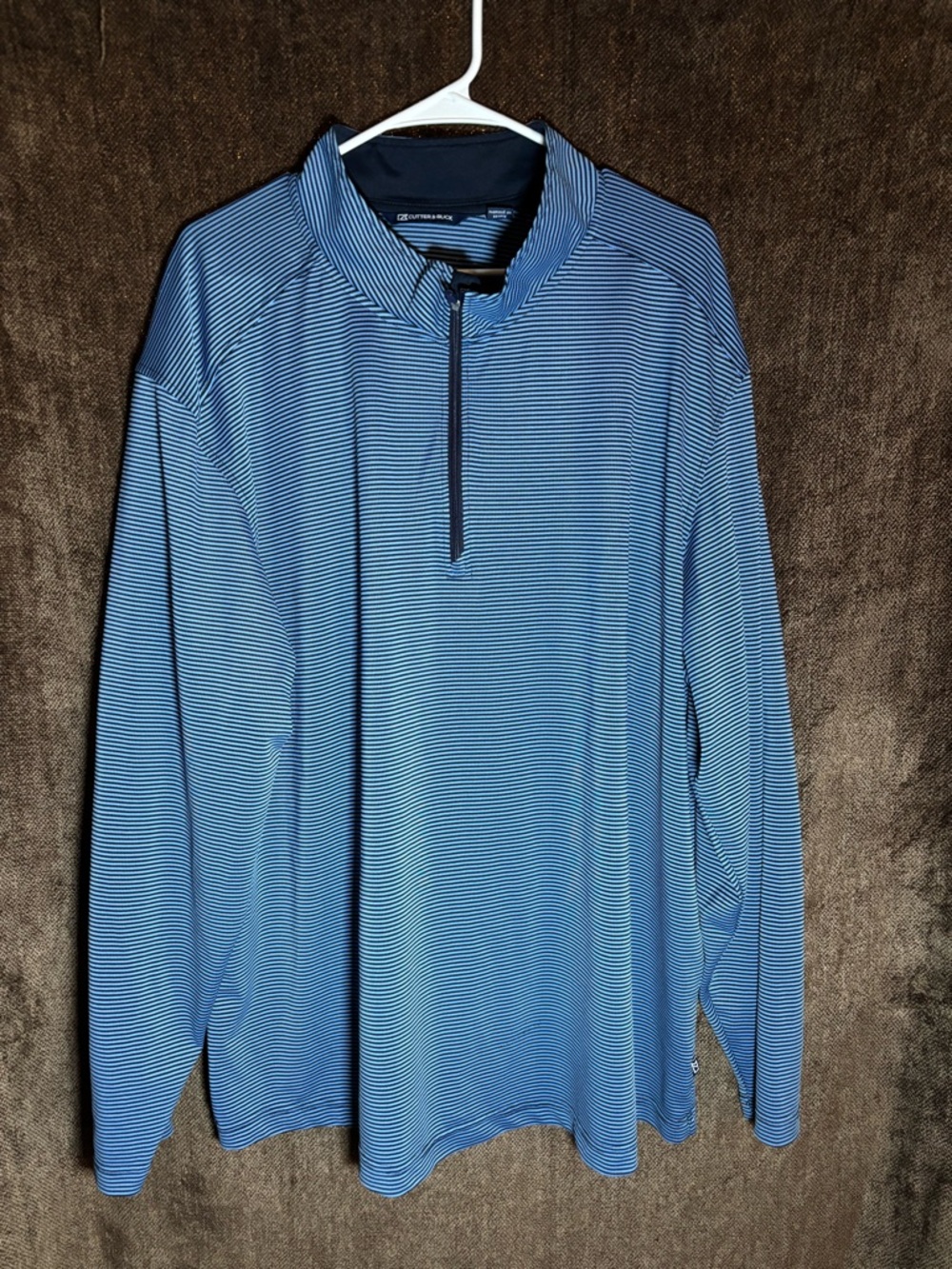 Cutter & Buck Navy and Light Blue Striped Quarter-Zip Pullover
